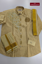 Luxury Aari Work Wedding Silk Dhoti Set (HandCrafted) -(DESPATCH TIME 15 DAYS) - Beige