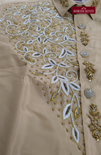 Luxury Aari Work Wedding Silk Dhoti Set (HandCrafted) -(DESPATCH TIME 15 DAYS) - Beige