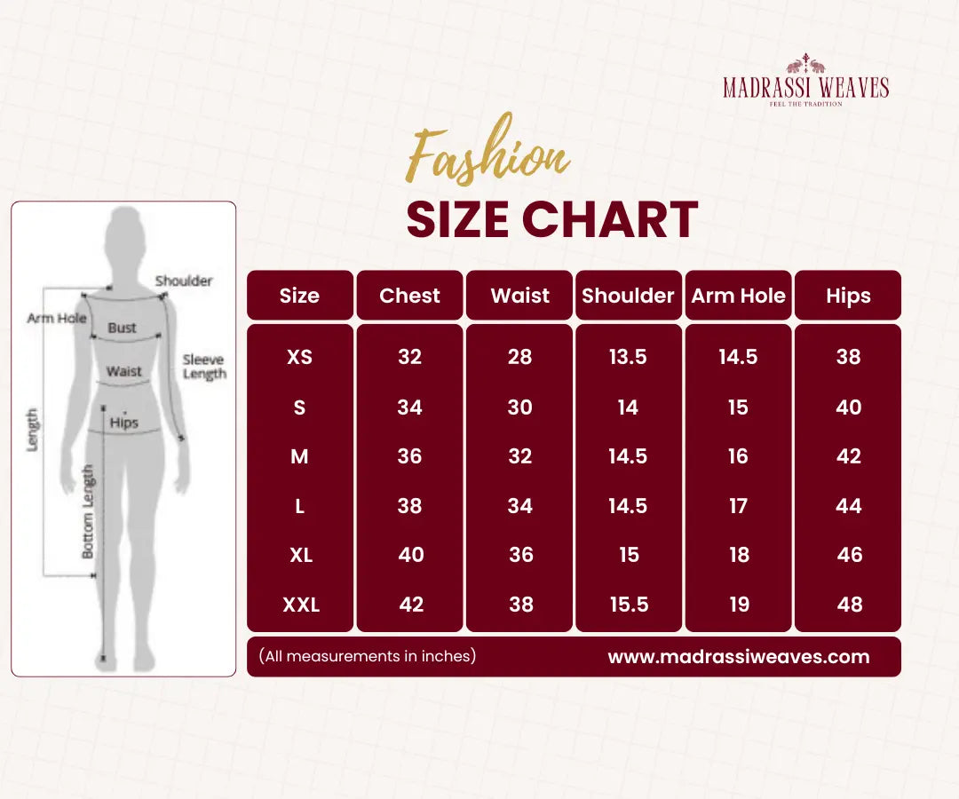 Size chart for Handloom Ikkat Long Frock  For Girls - Blue Blossom