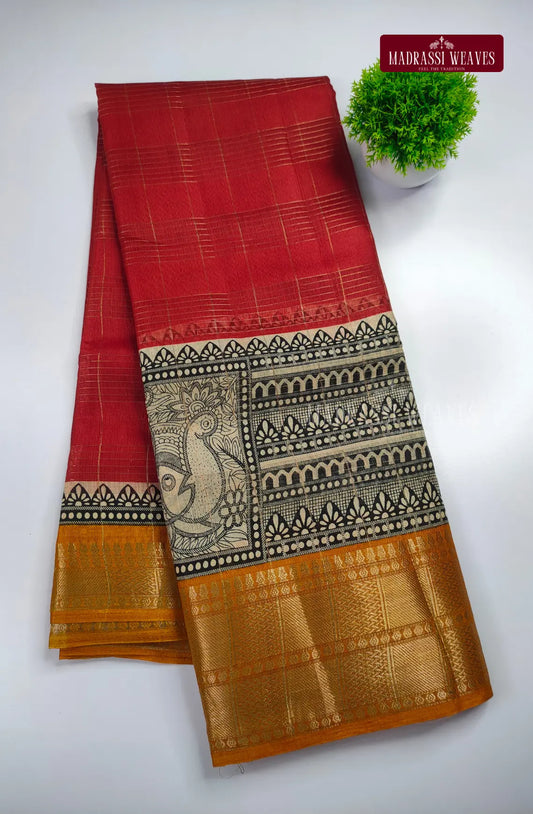 Madhubani Style Cotton Blend Saree