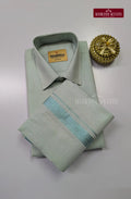 Men's Cotton Tissue Dhoti Set With Aqua Blue Zari