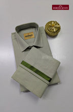 Men's Cotton Tissue Dhoti Set With Green Zari