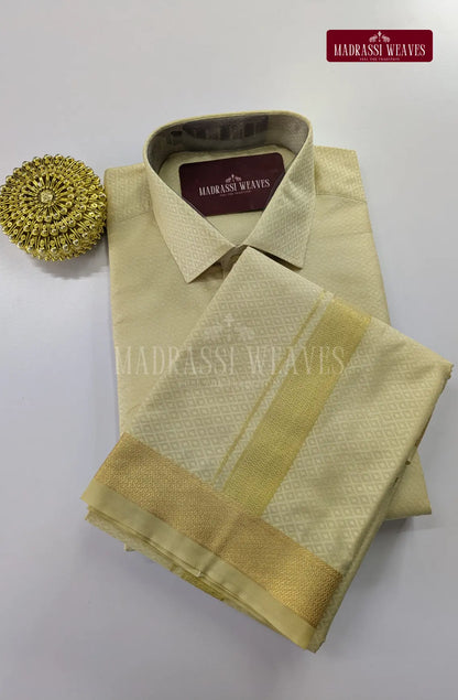 Premium Ethnic Embossed Men's Dhoti Set - Sandal