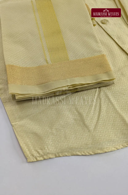 Premium Ethnic Embossed Men's Dhoti Set - Sandal