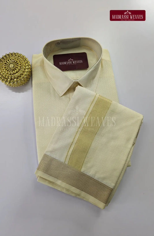 Premium Ethnic Embossed Men's Dhoti Set - White