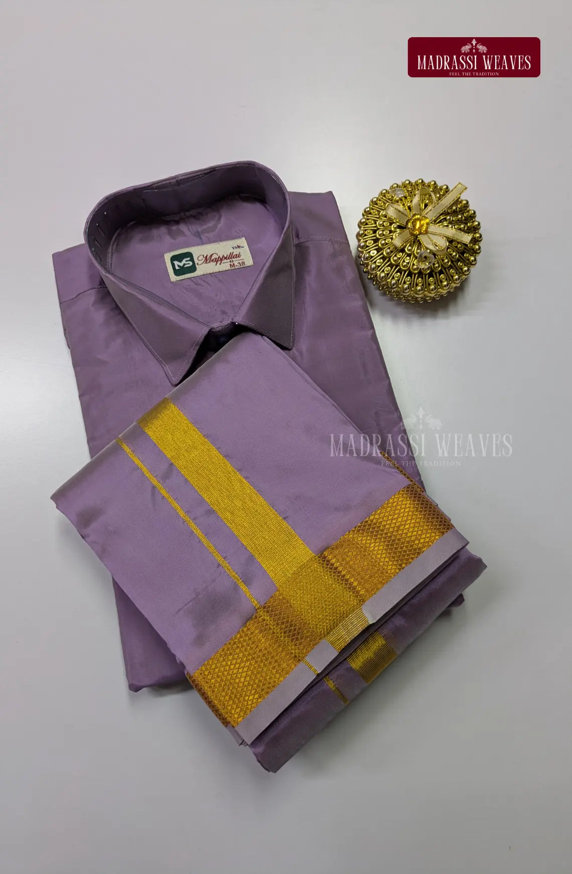 Premium Japan Silk Dhoti Set with Gold  Zari - Dark Lavender