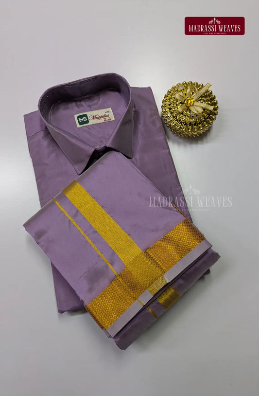 Premium Japan Silk Dhoti Set with Gold  Zari - Dark Lavender