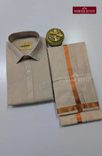 Men's Cotton Tissue Dhoti Set With Copper Zari
