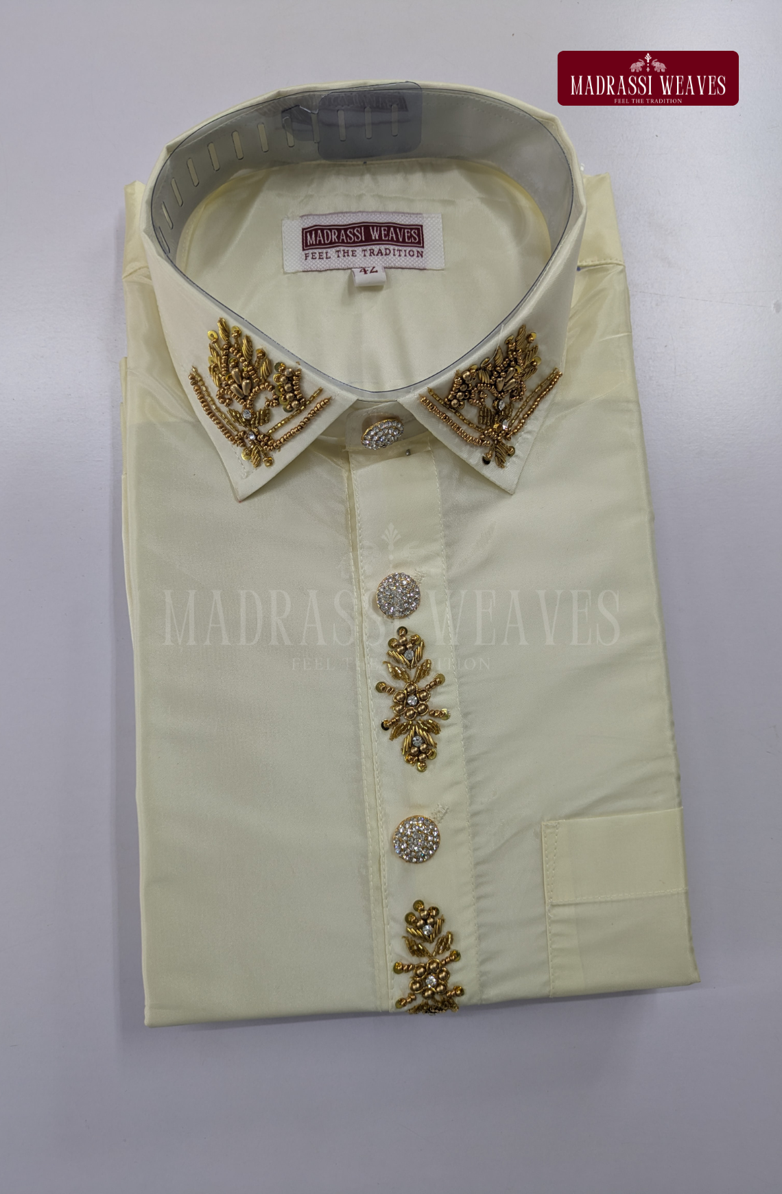 Luxury Aari Work Wedding Silk Dhoti Set (HandCrafted) -(DESPATCH TIME 15 DAYS) - Off White-10