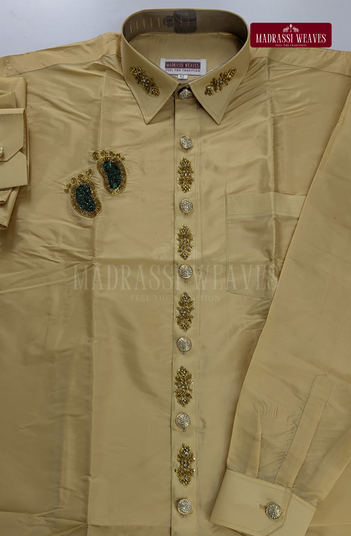 Aari Work Men's Shirt Only (Hand Crafted) - (DESPATCH TIME 15 DAYS) - Beige
