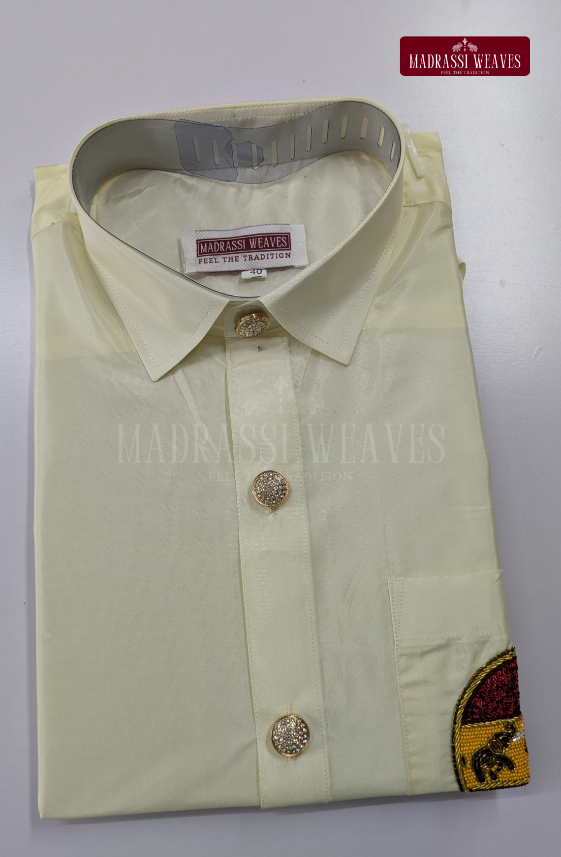 Aari Work Men's Shirt Only (Hand Crafted) - (DESPATCH TIME 15 DAYS) - Off White