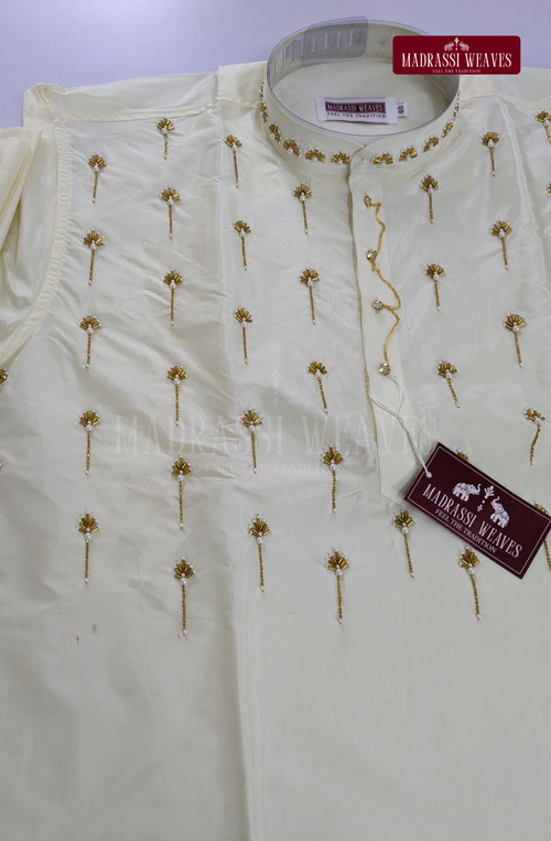 Aari Work Men's Kurta Only (Hand Crafted) - (DESPATCH TIME 15 DAYS) - Off White