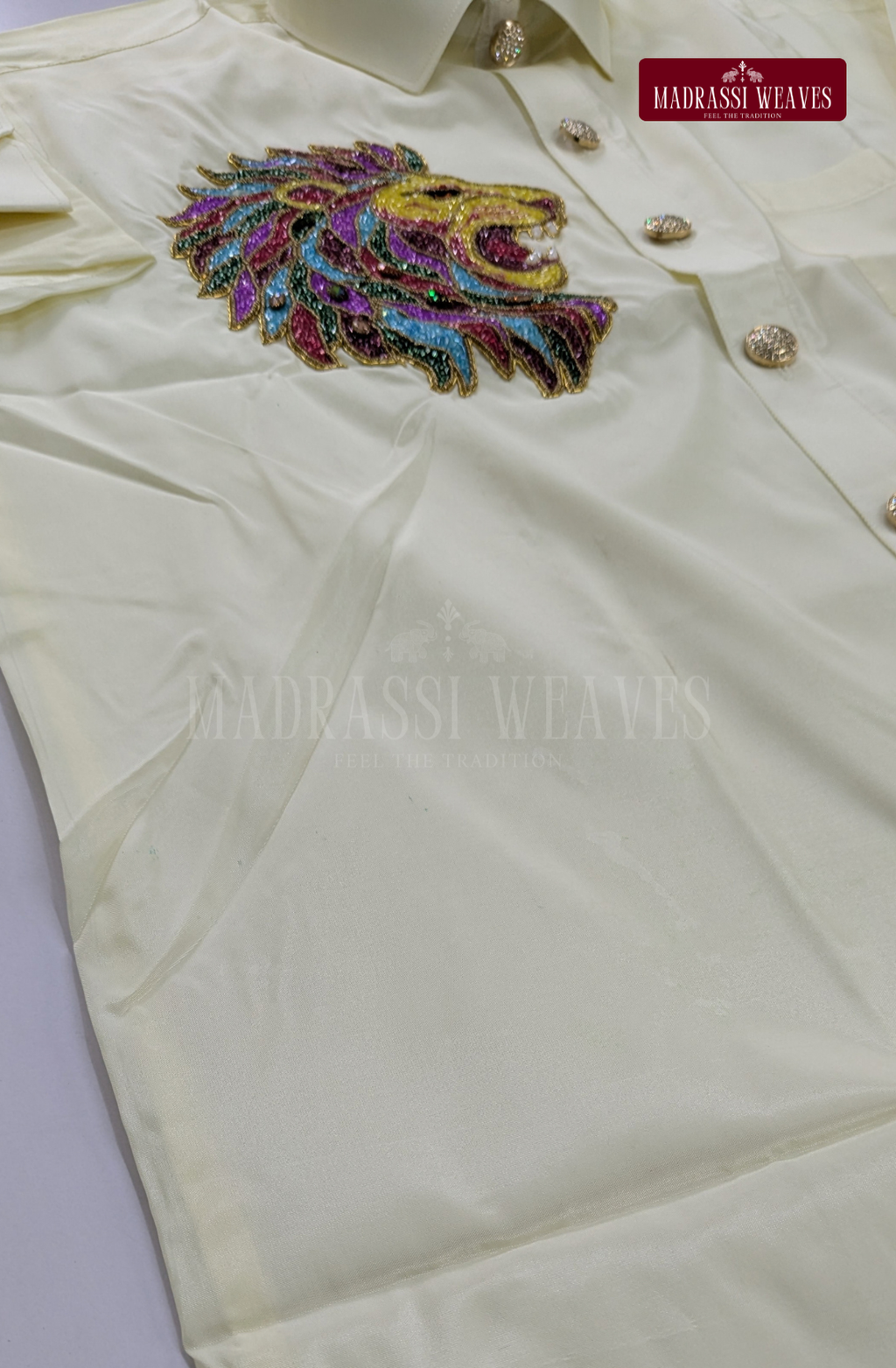 Aari Work Men's Shirt Only (Hand Crafted) - (DESPATCH TIME 15 DAYS) - Off White