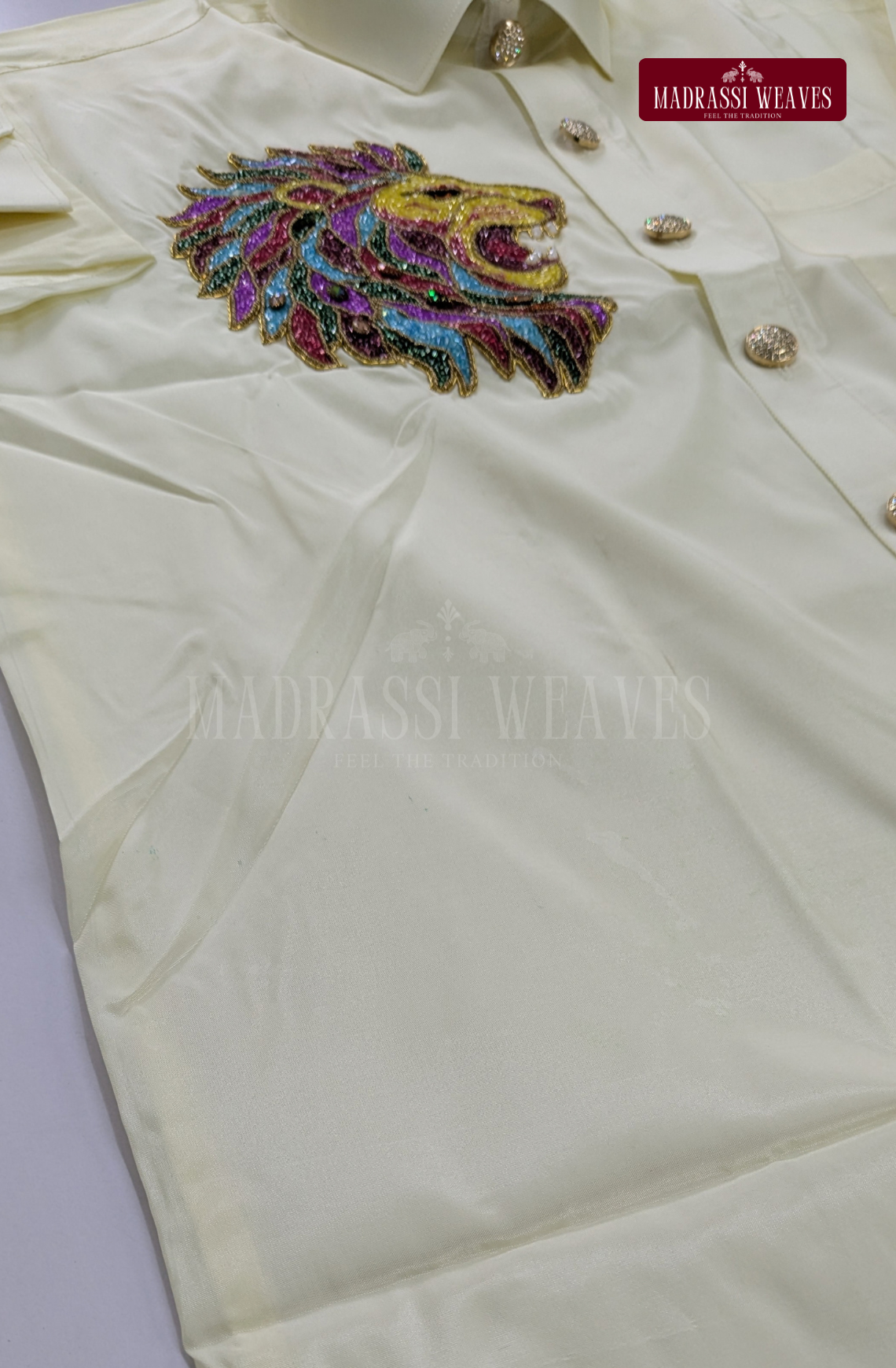 Aari Work Men's Shirt Only (Hand Crafted) - (DESPATCH TIME 15 DAYS) - Off White