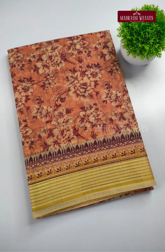 Office Wear Cotton Blend Saree - Brown