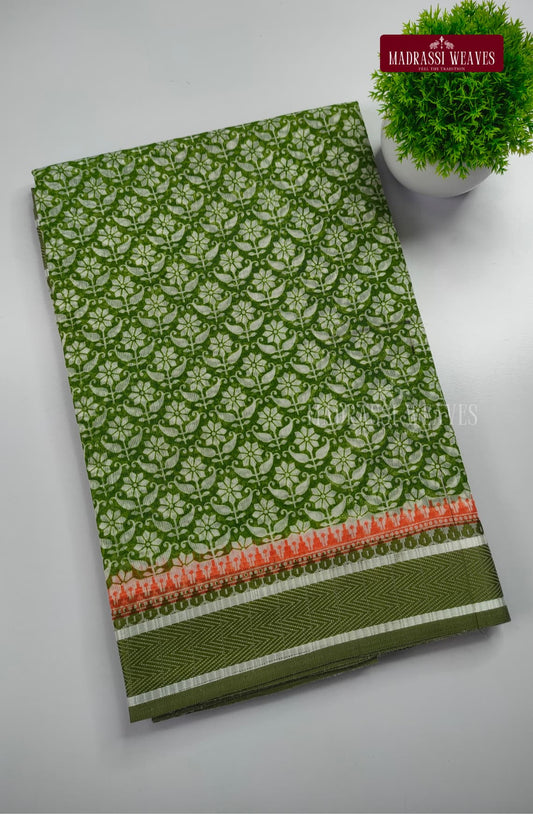Office Wear Cotton Blend Saree - Green