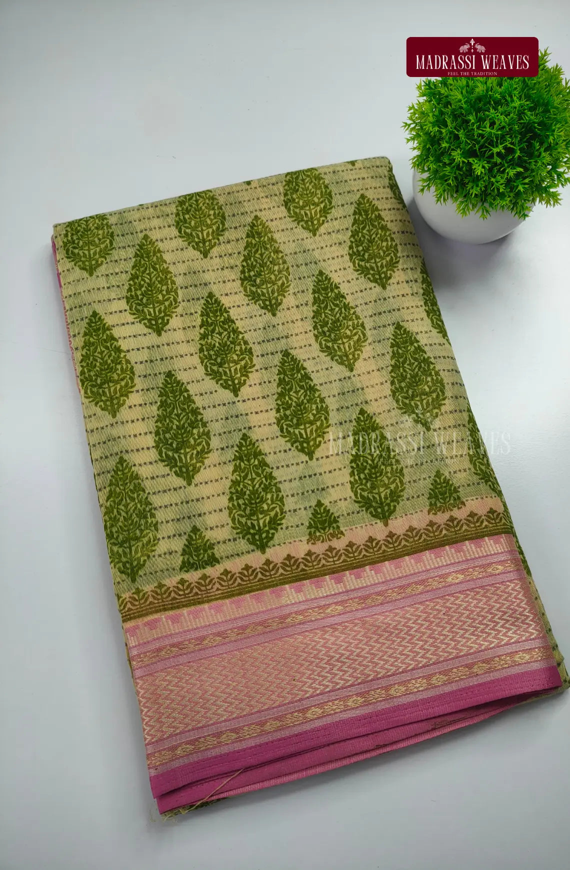 Office Wear Cotton Blend Saree - Green