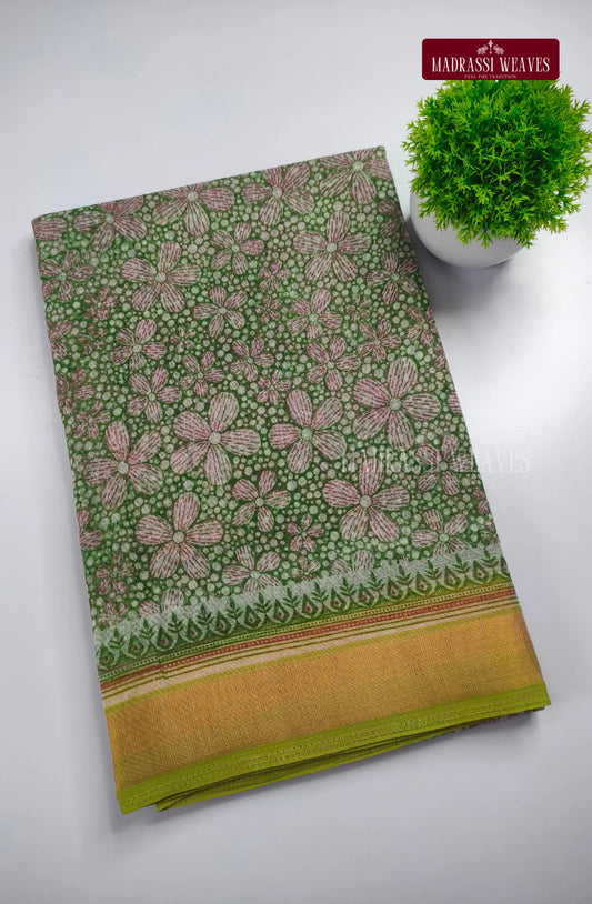 Office Wear Cotton Blend Saree - Green