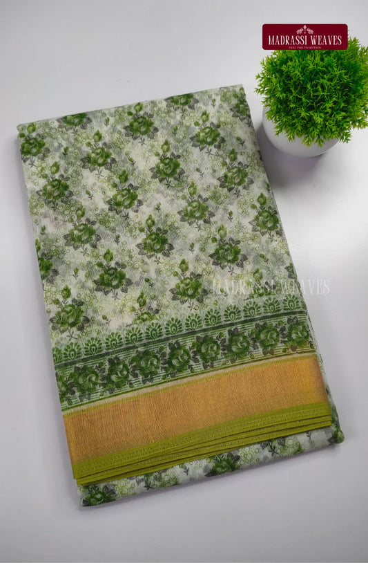 Office Wear Cotton Blend Saree - Greenish White