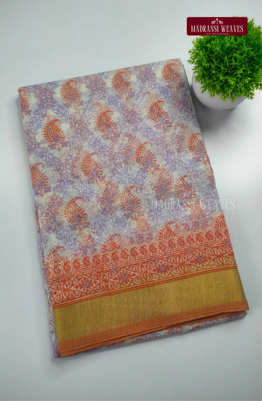 Office Wear Cotton Blend Saree - Orange