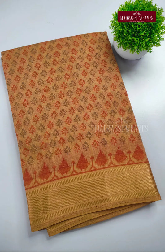 Office Wear Cotton Blend Saree - Pale Brown