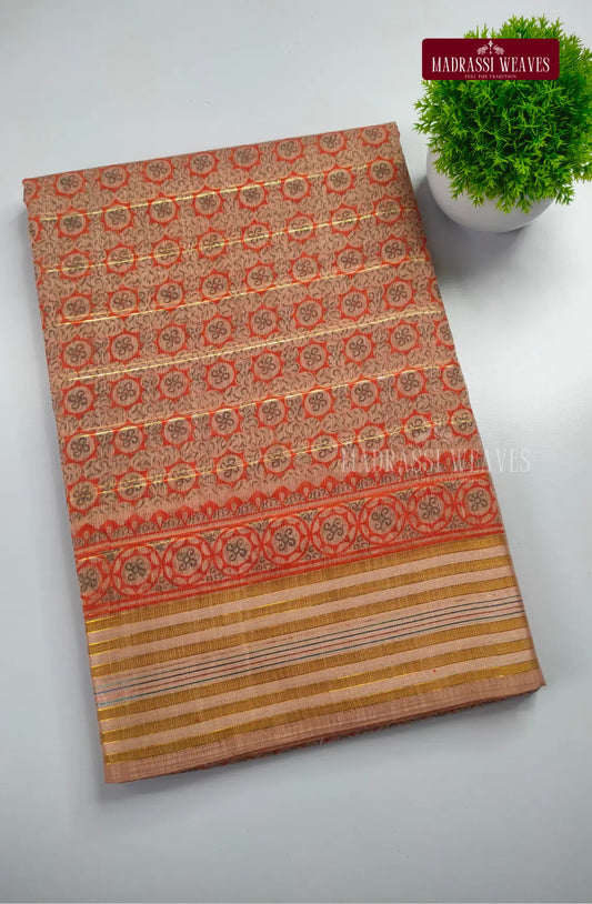 Office Wear Cotton Blend Saree - Pale Orange