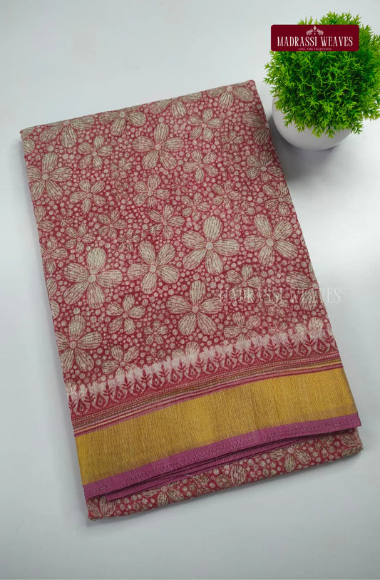 Office Wear Cotton Blend Saree - Reddish Pink