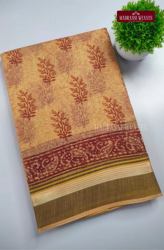Office Wear Cotton Blend Saree - Pastel Sandal