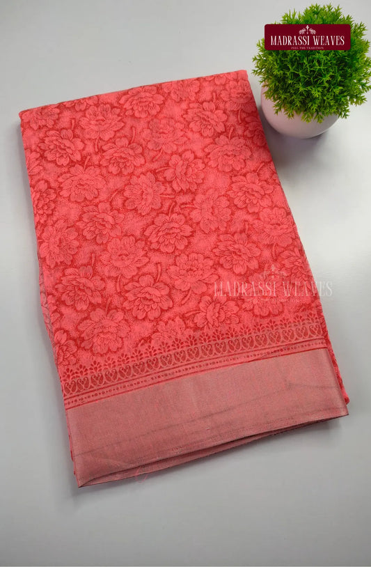 Office Wear Cotton Blend Saree - Pink