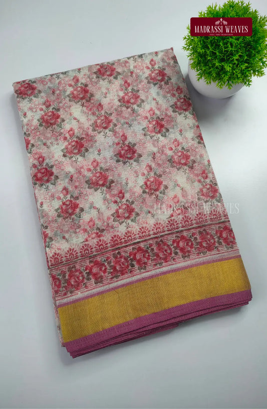 Office Wear Cotton Blend Saree - Pinkish White