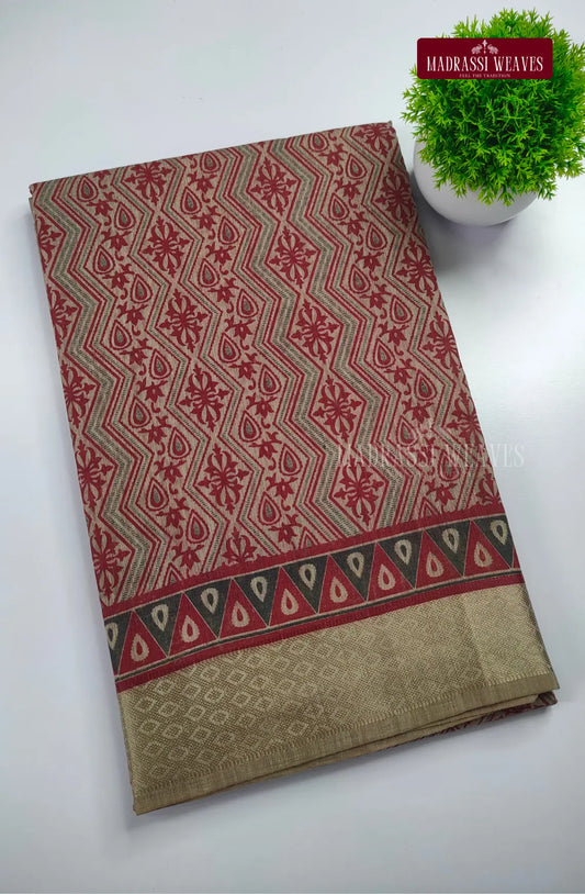 Office Wear Cotton Blend Saree - Red