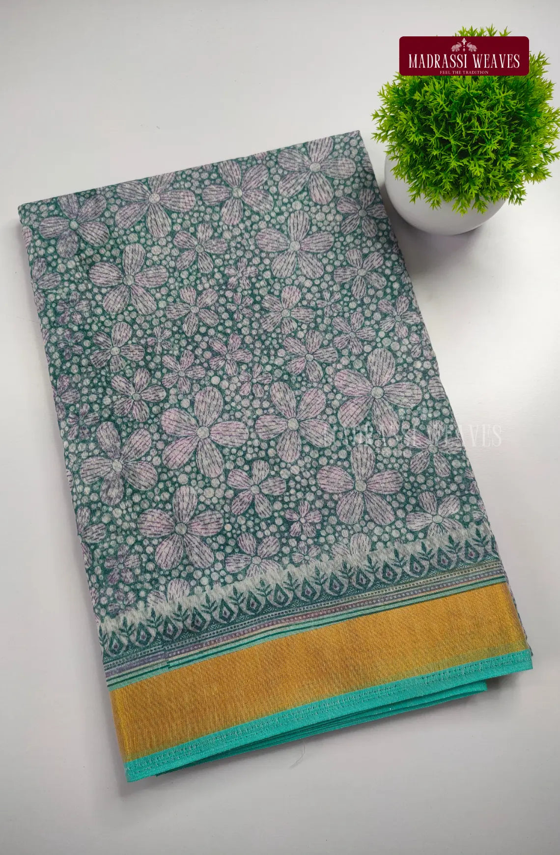 Office Wear Cotton Blend Saree - Whitish Green