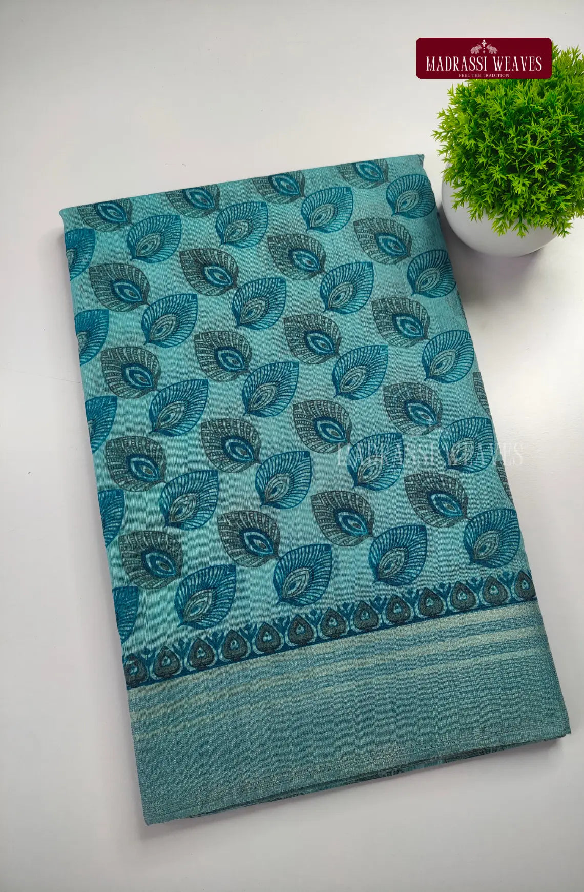Office Wear Cotton Blend Saree - Sky Blue