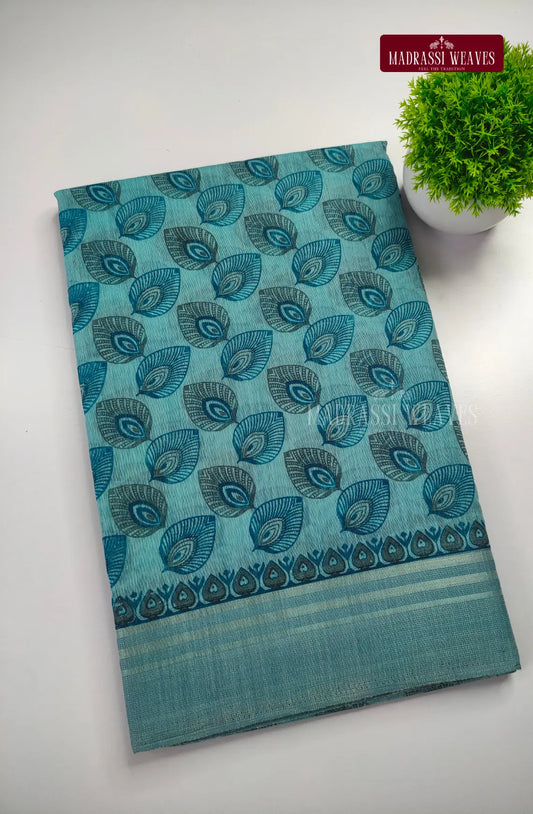 Office Wear Cotton Blend Saree - Sky Blue