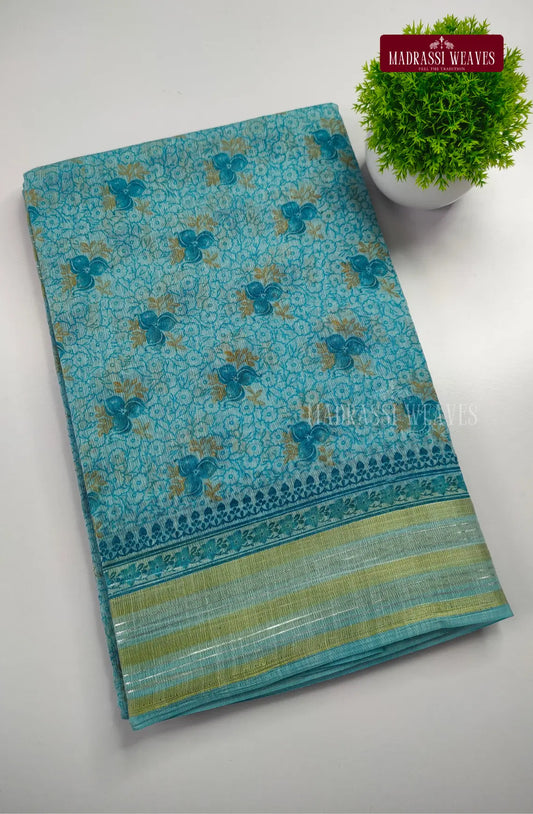 Office Wear Cotton Blend Saree - Sky Blue