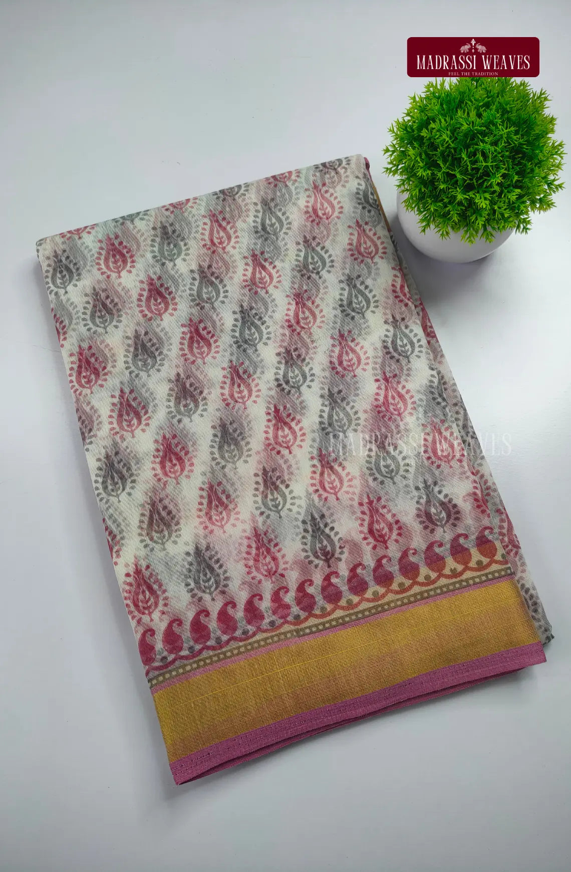 Office Wear Cotton Blend Saree - Whitish Pink