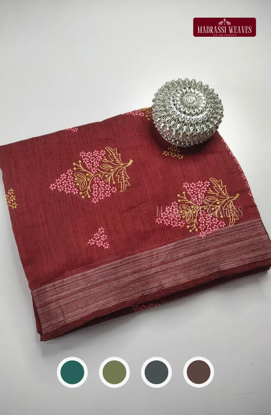 Office Wear Embroidered Cotton Blend Saree