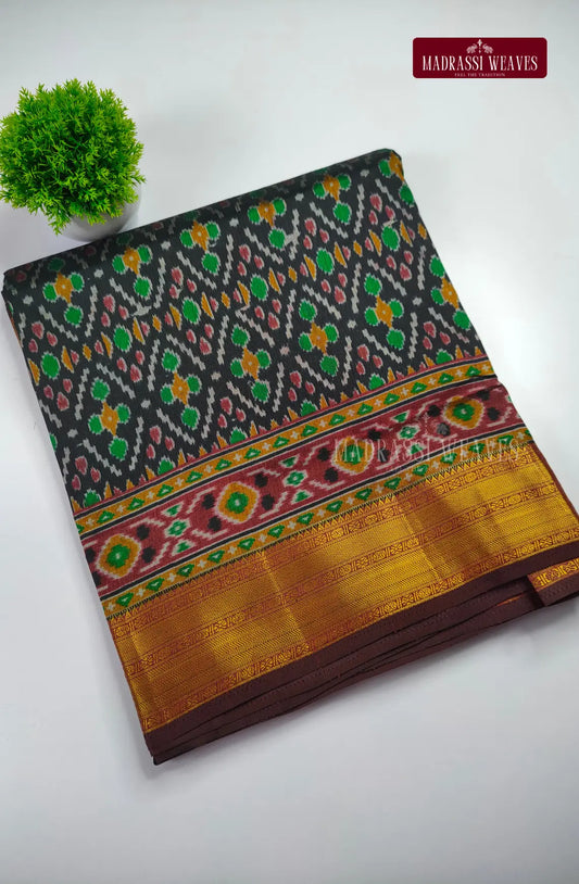 Premium Ikkat Fusion Soft Silk Saree - Black