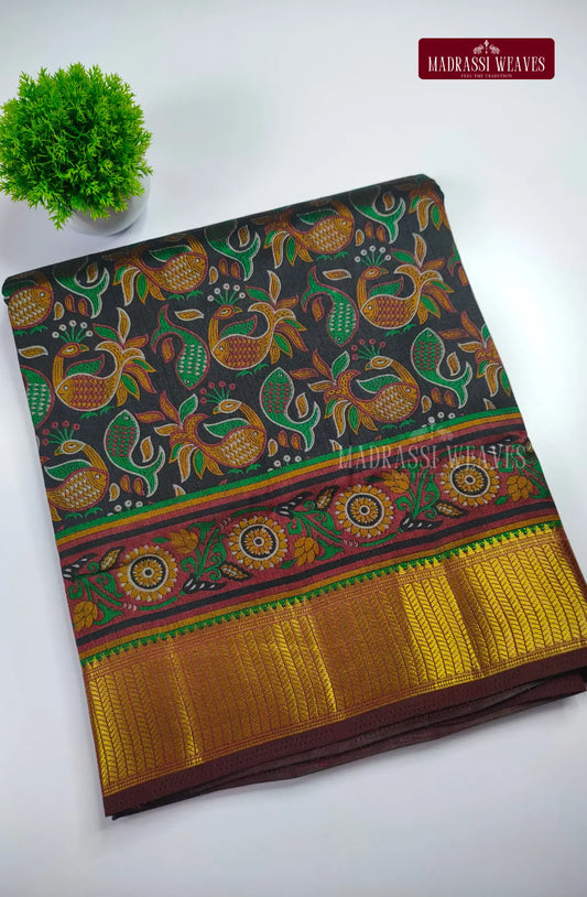 Premium Fusion Ikkat Soft Silk Saree - Black