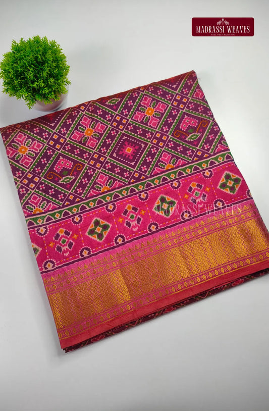 Premium Ikkat Fusion Soft Silk Saree - DualTone Rose