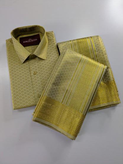 Premium Men's Wedding  Tissue Silk Dhoti Set - Gold 1