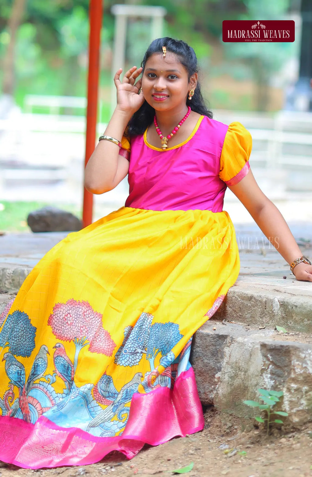 Party Wear puff sleeve Frock - Haldi Dreams (For Girls & Women)