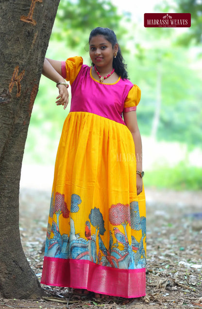 Party Wear Girl's Fusion Dress - Haldi Dreams