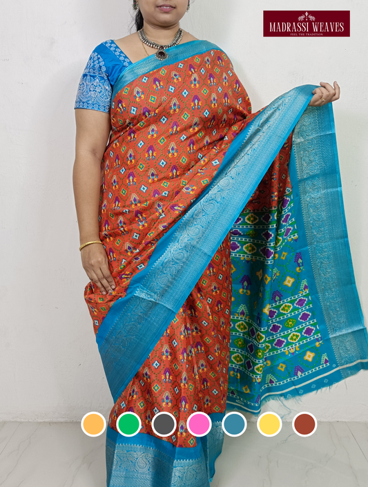 • Fabric: - Semi Kathan • Saree Length: 5.5 mts • Blouse: - Attached (0.8 mts) • Weight: - Approx 450g