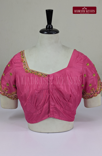 Zardosi & Thread Aari Work Blouse(HANDCRAFTED)-(DESPATCH TIME 15 DAYS)-Pink