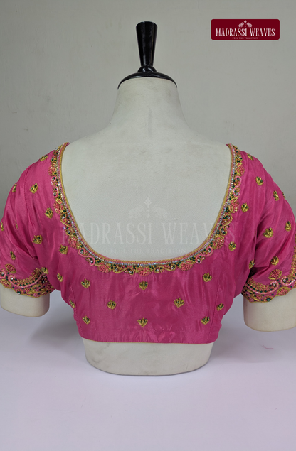 Zardosi & Thread Aari Work Blouse(HANDCRAFTED)-(DESPATCH TIME 15 DAYS)-Pink