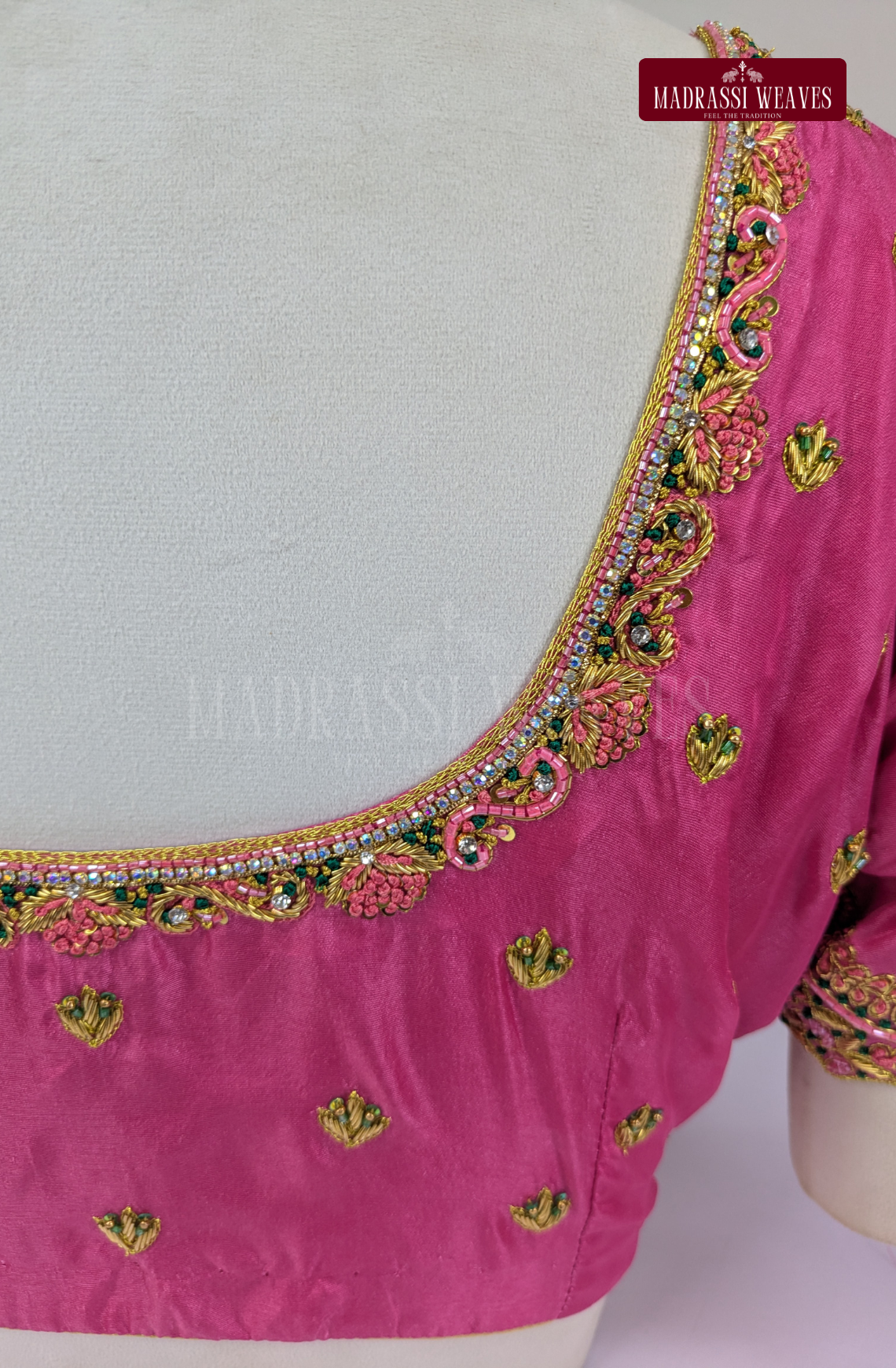 Zardosi & Thread Aari Work Blouse(HANDCRAFTED)-(DESPATCH TIME 15 DAYS)-Pink