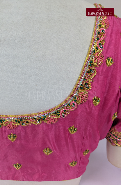 Zardosi & Thread Aari Work Blouse(HANDCRAFTED)-(DESPATCH TIME 15 DAYS)-Pink