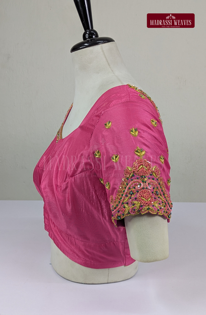 Zardosi & Thread Aari Work Blouse(HANDCRAFTED)-(DESPATCH TIME 15 DAYS)-Pink