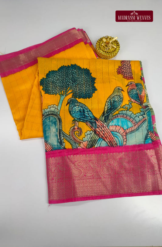 Premium Kalamkari Saree - Mango Yellow